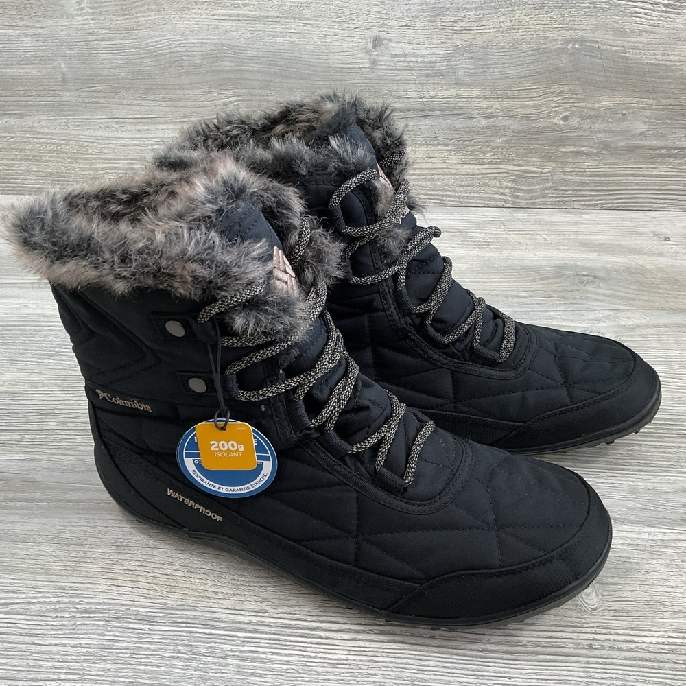 Columbia Women's Size 12 Omni-Heat Waterproof Winter Snow Boots Black Faux Fur